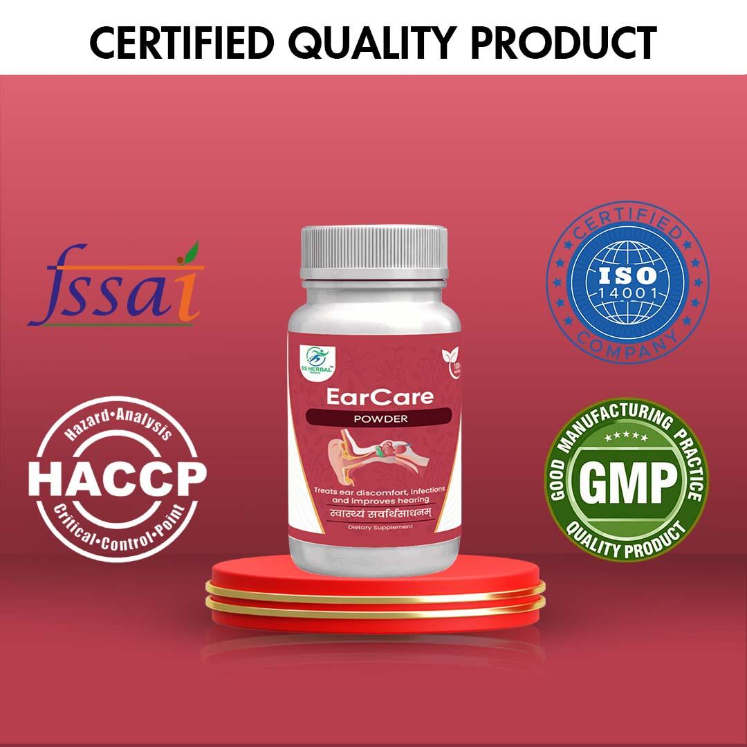 FSSAI, ISO, HACCP and GMP certification for SS Herbal Ear Care Powder