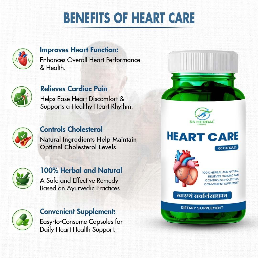 Heart Care Capsules benefits panel with the 60-capsule pack