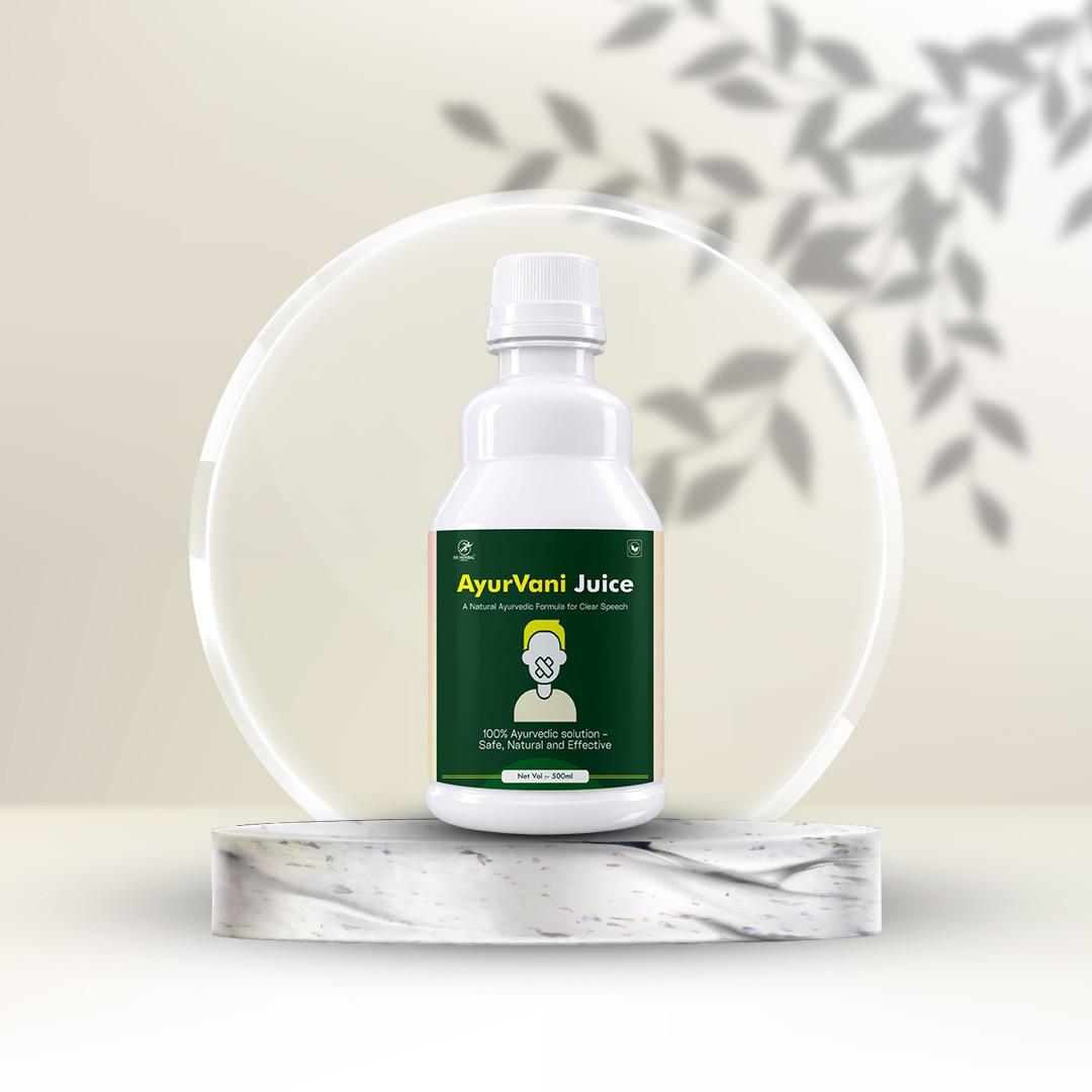 SS Herbal AyurVani Juice 500 ml bottle on a marble stand