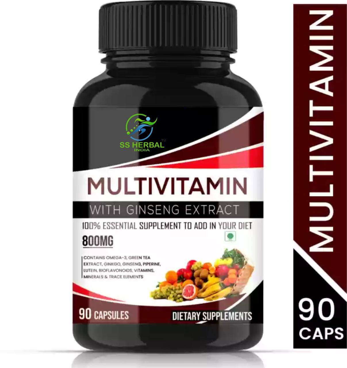 Premium Multivitamin with Ginseng Extract - Supports Energy, Immunity, and Overall Health - 90 Capsules