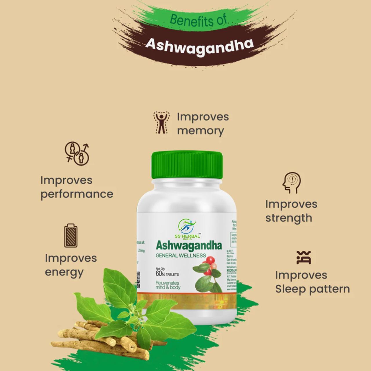 SS Herbal Ashwagandha Tablets β General Wellness | Energy, Strength & Stress Support (60 Tablets)