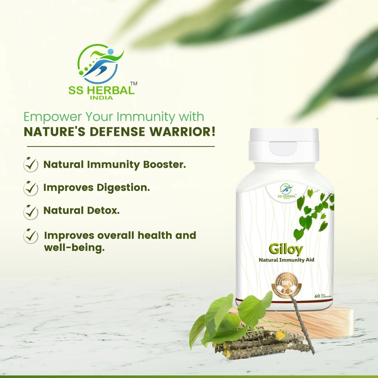 SS Herbal Giloy Tablets – Natural Immunity Aid | Detox & Digestion Support (60 Tablets)